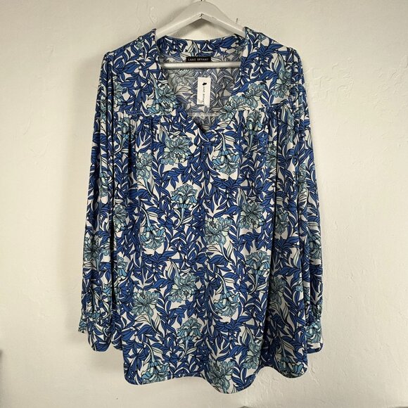 Lane Bryant Women's Floral Print V-Neck Casual Long Sleeve Blouse Blue 22/24 NWT - Picture 1 of 8